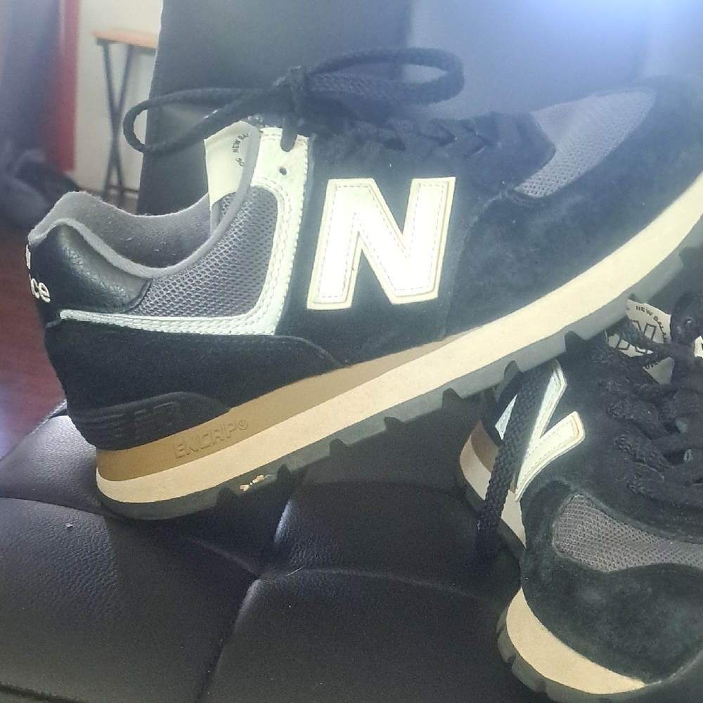 New Balance Men’s Black and Gray Suede Mesh Runner with Tan Accents